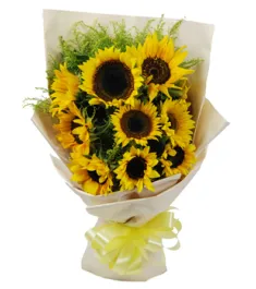 10 Sunflowers Hand Bouquet with Gerberas