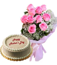 12 pink rose bouquet with mocha chiffon cake