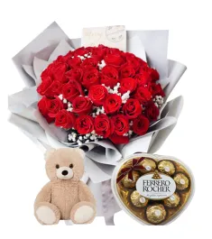 24 Red Roses,Ferrero Chocolate with Bear send to philippines