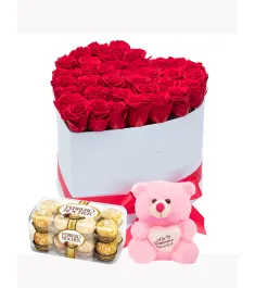 36 Heart Shape Red Roses,Chocolate with Bear to Philippines