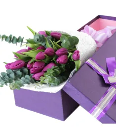 15 pcs Purple Tulip in Box to Philippines