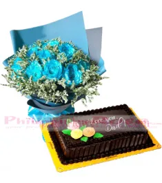 Father's Day Light Blue Roses Choco Chiffon Cake