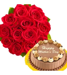 12 Pink Roses with Triple Delight Cake to Philippines