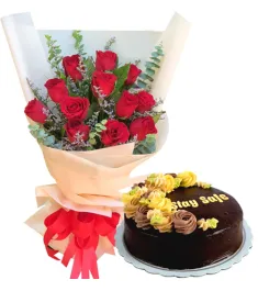 12 Red Roses with Chocolate Message Cake By Max's