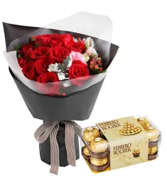 12 Red Rose with Chocolates Box