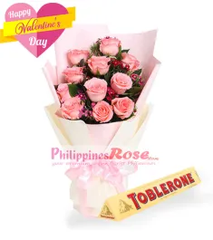 12 Pink  Roses Bouquet with Toblerone Chocolate