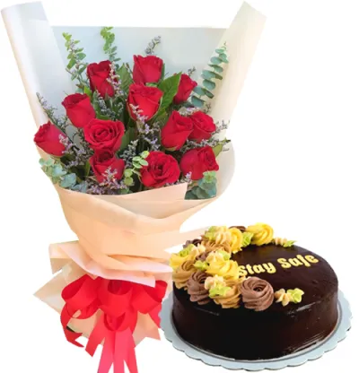 12 Red Roses with Chocolate Message Cake By Max's