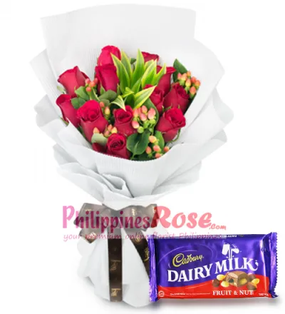 12 Red Roses with Cadbury Chocolate