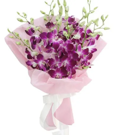 12 Purple Orchids in a Bouquet