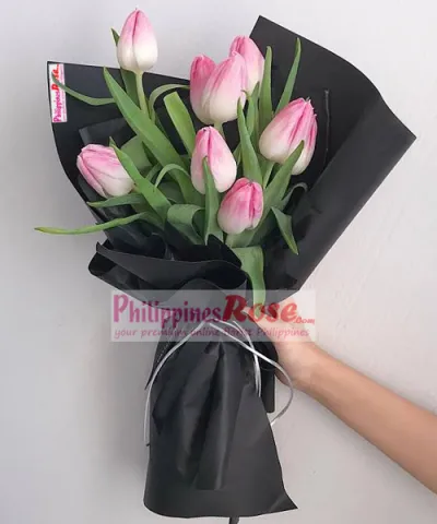 8 Pcs Pink Tulips in a Bouquet