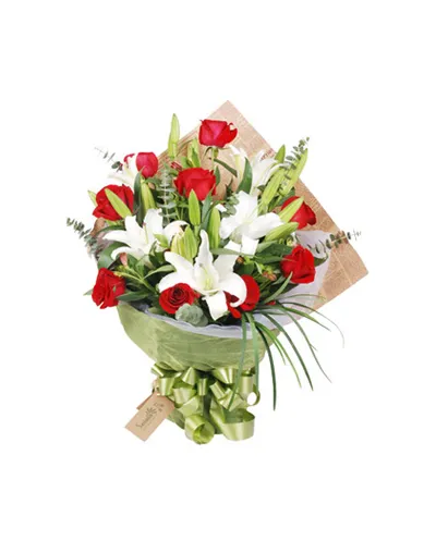 9 Red Roses with 3 White lilies