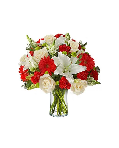 9 White Roses,6 Red Gerberas,2 White lilies & 9 Red Carnations