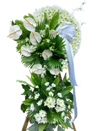 White Chrysanthemums With  Anthurium Standing Wreath Spray